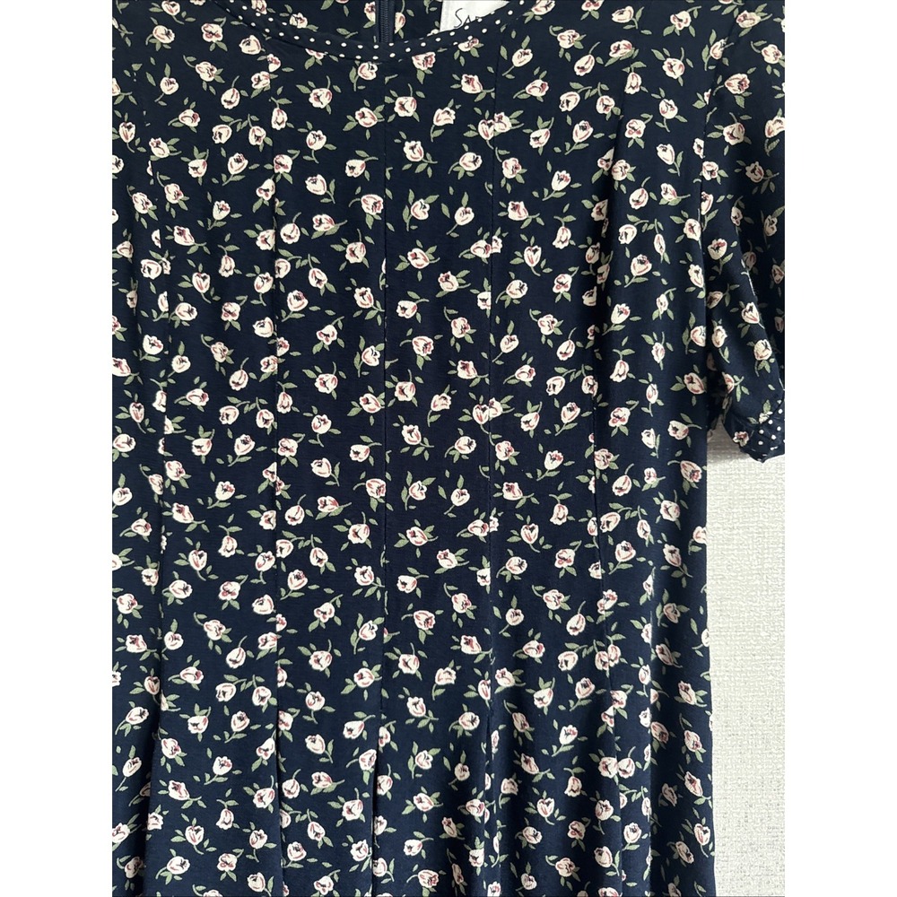 VTG Sara Campbell Dress Navy Blue Daisy Floral Maxi Cottagecore Medium Size 8 - Picture 2 of 7